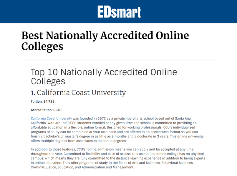 edsmart org best nationally accredited online colleges lists california coast university first writeup